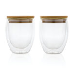 Double wall borosilicate glass with bamboo lid 250ml 2pc set - imagine 3