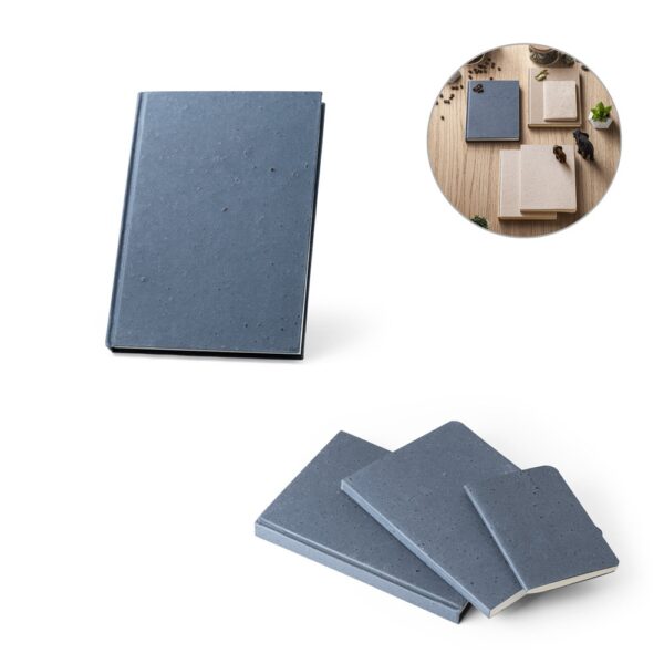 COFFEEPAD RIGID. Blocnotes A5 cu copertă rigidă realizată din deșeuri de coji de cafea (65%)