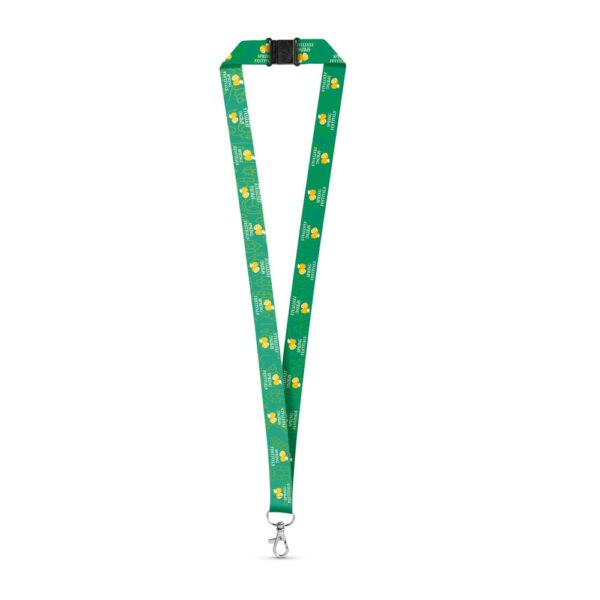 DOVER. Lanyard de sublimare poliester reciclat (100% rPET) cu carabină