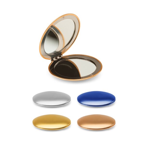 KAYLA. Oglindă rotundă din aluminiu cu două fețe, cu închidere magnetică