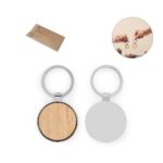 GASTON ROUND. Breloc rotund din fier, zinc și bambus