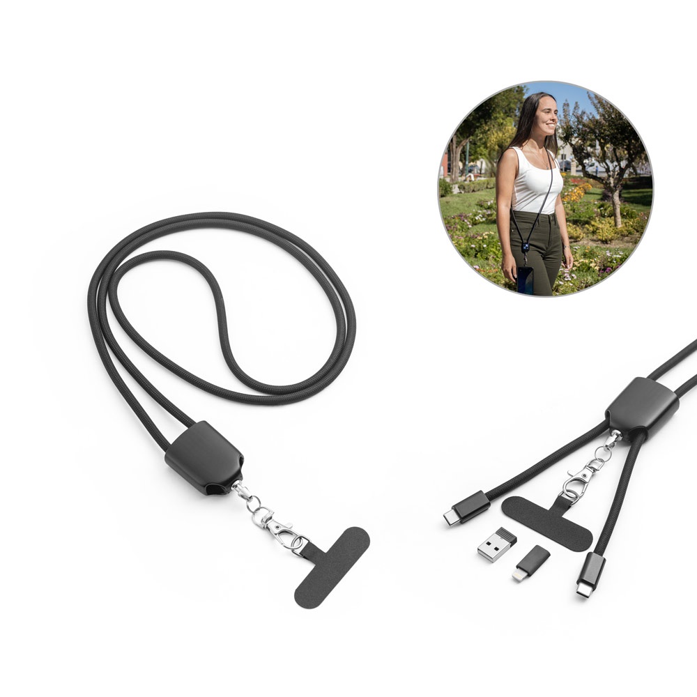 97194_set.jpg ZEWAIL. Cordon cu suport pentru smartphone inclus, cablu USB-C și diverse adaptoare din ABS reciclat și TPE reciclat - imagine 1